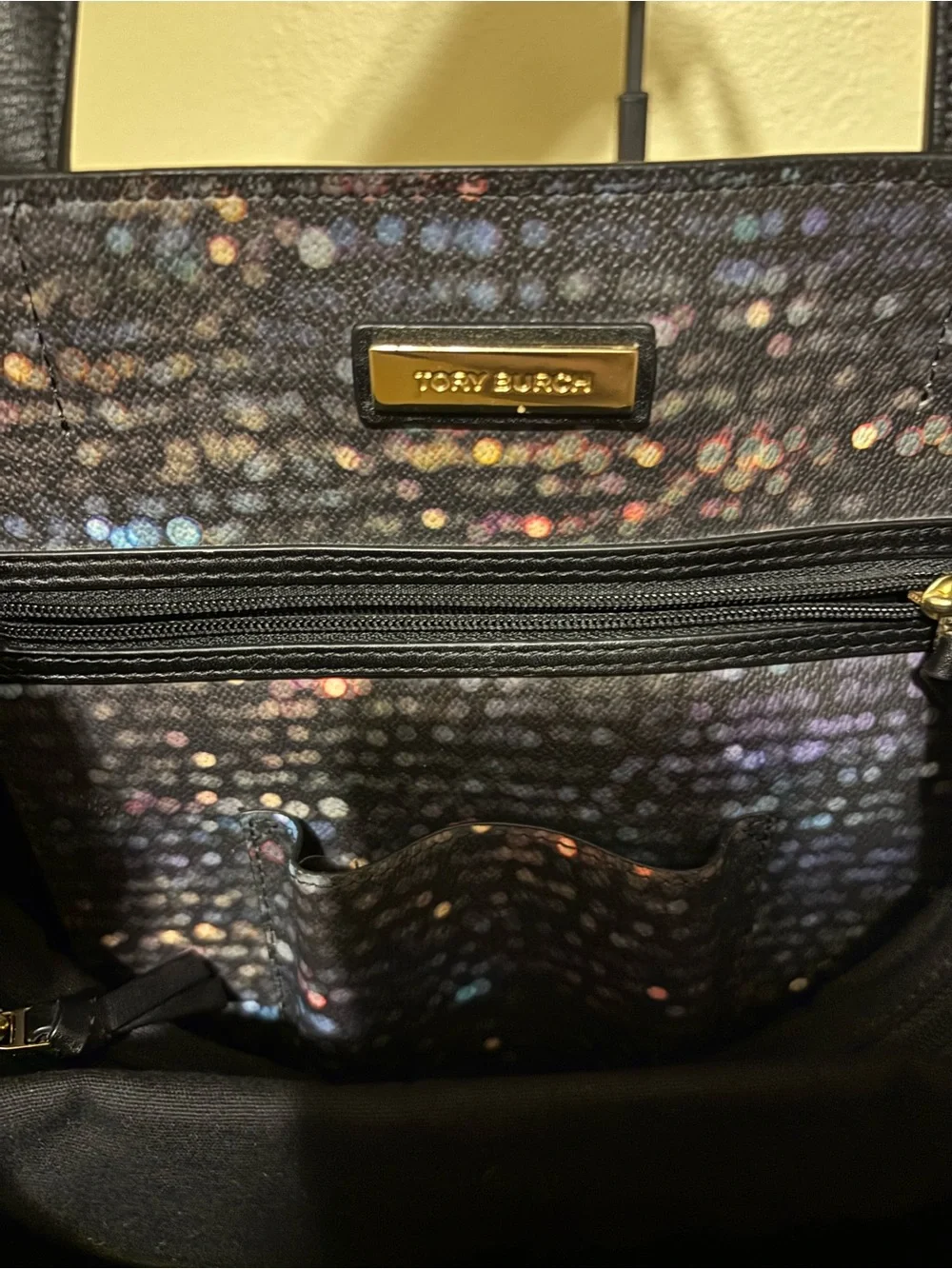 Tory Burch Black Multicolor Dot-Print Tote